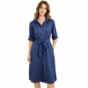 Tokyo Talkies Urban Navy Blue Polka Dot Belted Midi Dress Sz XL